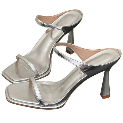 Square toe high-heeled mules