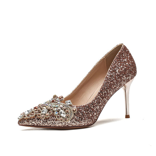 Rhinestone pointed toe stiletto dress bridal shoes