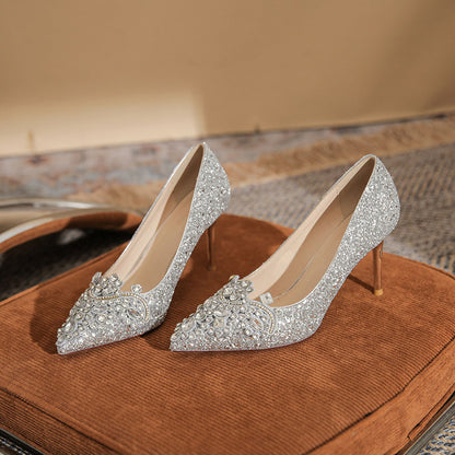 Rhinestone pointed toe stiletto dress bridal shoes