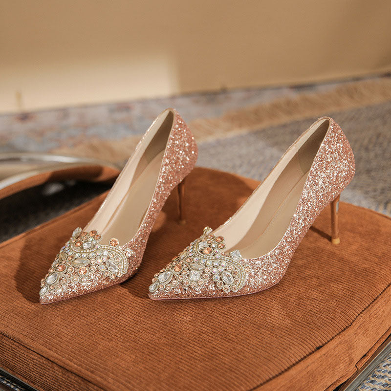 Rhinestone pointed toe stiletto dress bridal shoes