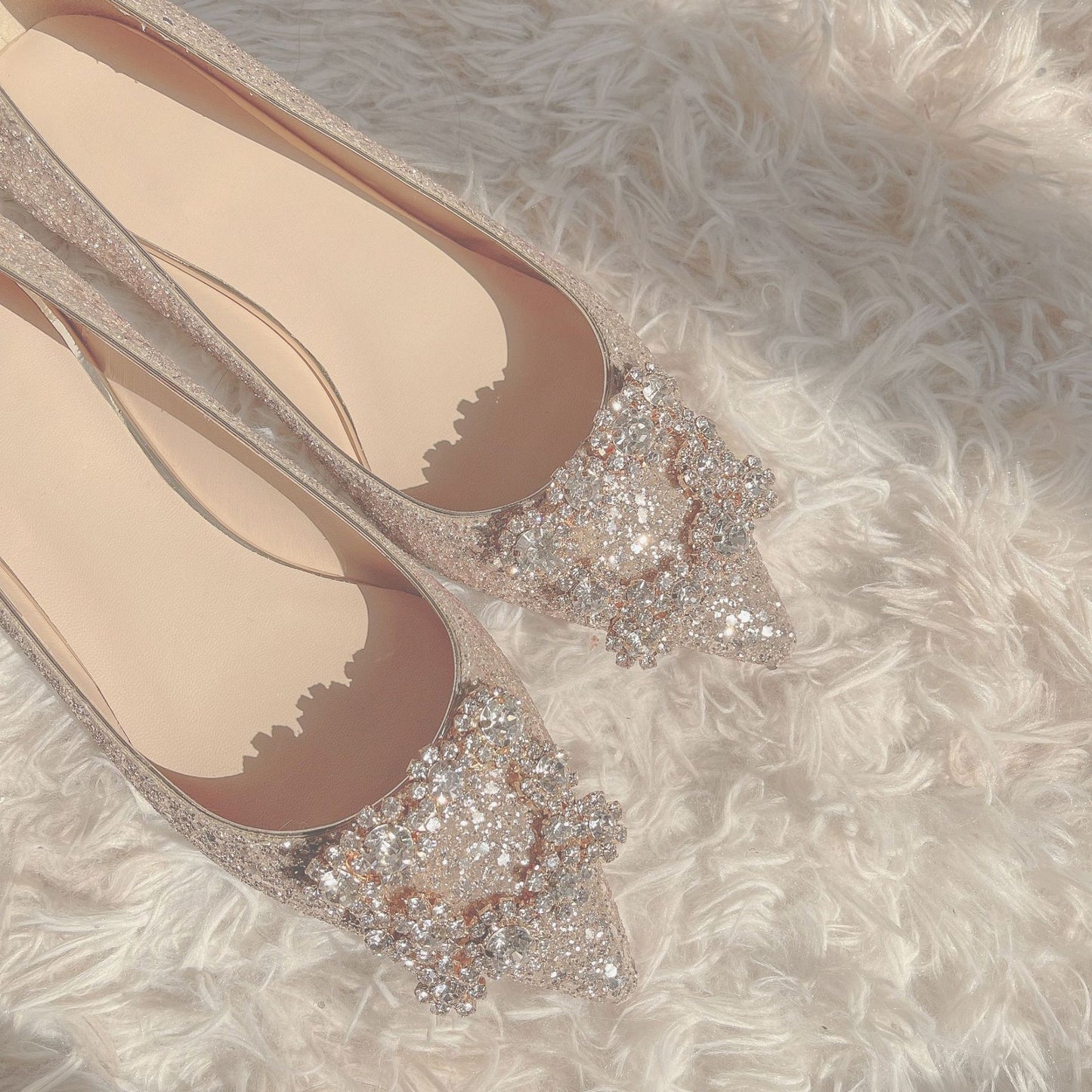 Crystal shiny low heel wedding shoes