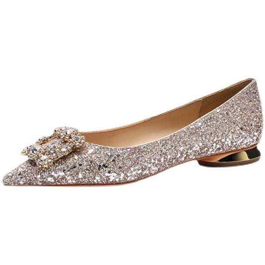 Crystal shiny low heel wedding shoes