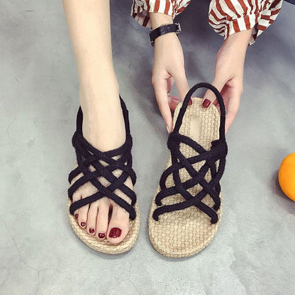 Roman straw braided sandals