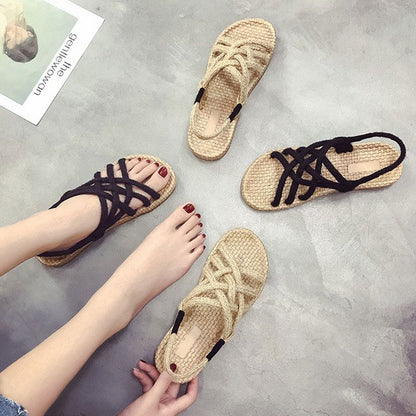 Roman straw braided sandals