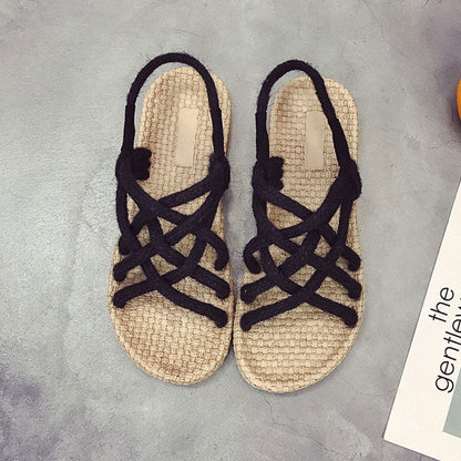 Roman straw braided sandals