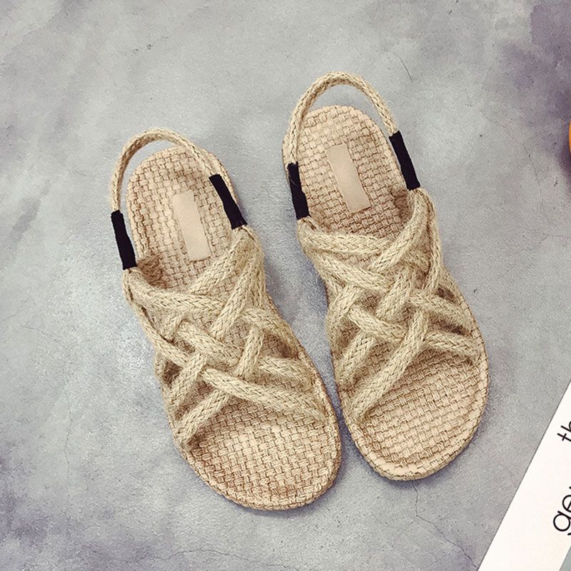 Roman straw braided sandals