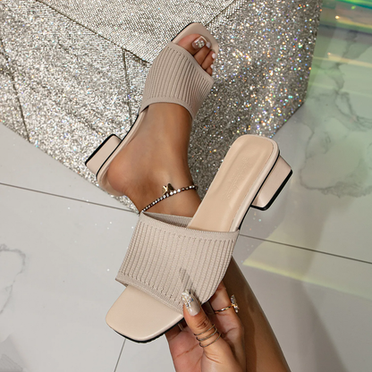 MOUSSE FIT Knit Detail Chunky Mule Sandals