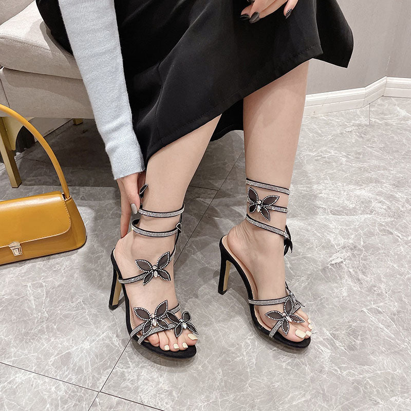 Rhinestone butterfly embellished stiletto sandals