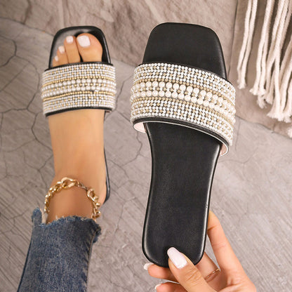 Flat rhinestone slippers