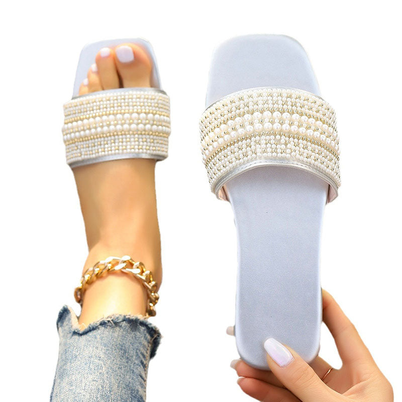 Flat rhinestone slippers