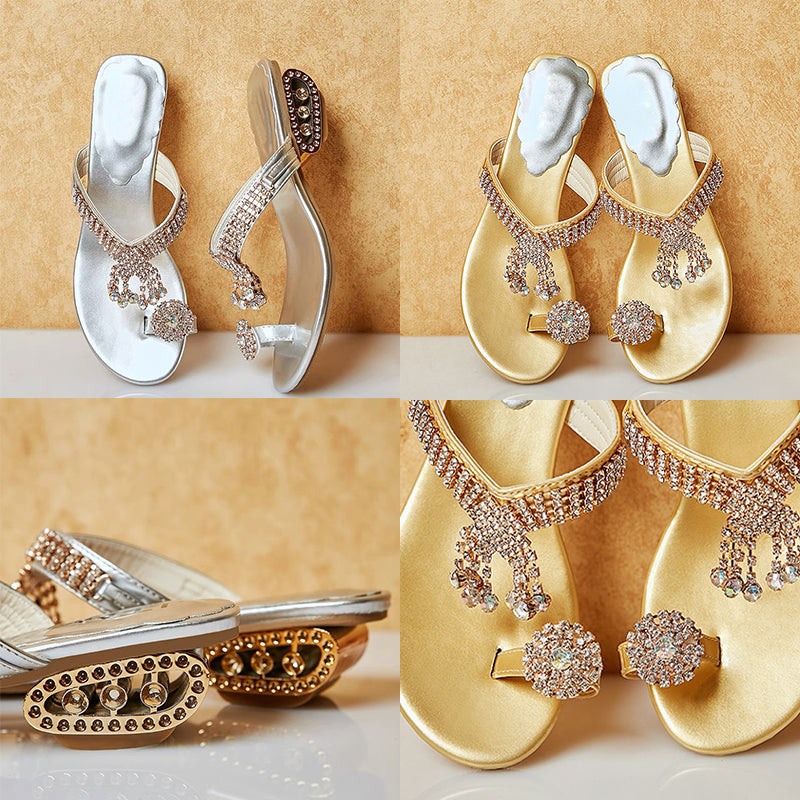 Cins Rhinestone Toe Ring Flat Slides