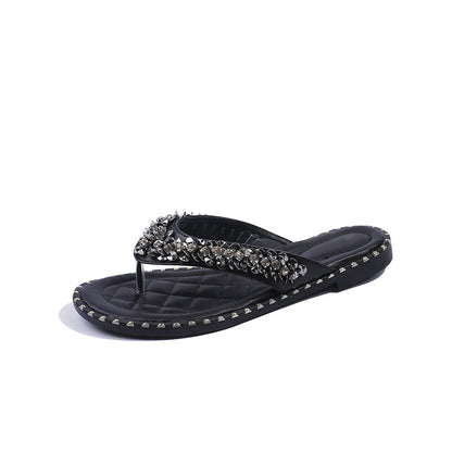 Round Toe Diamond Flat Sandals