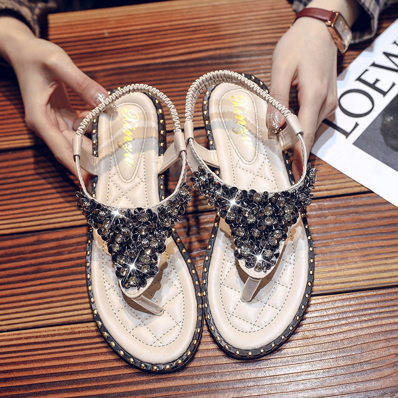 Flat rhinestone fashion sandals