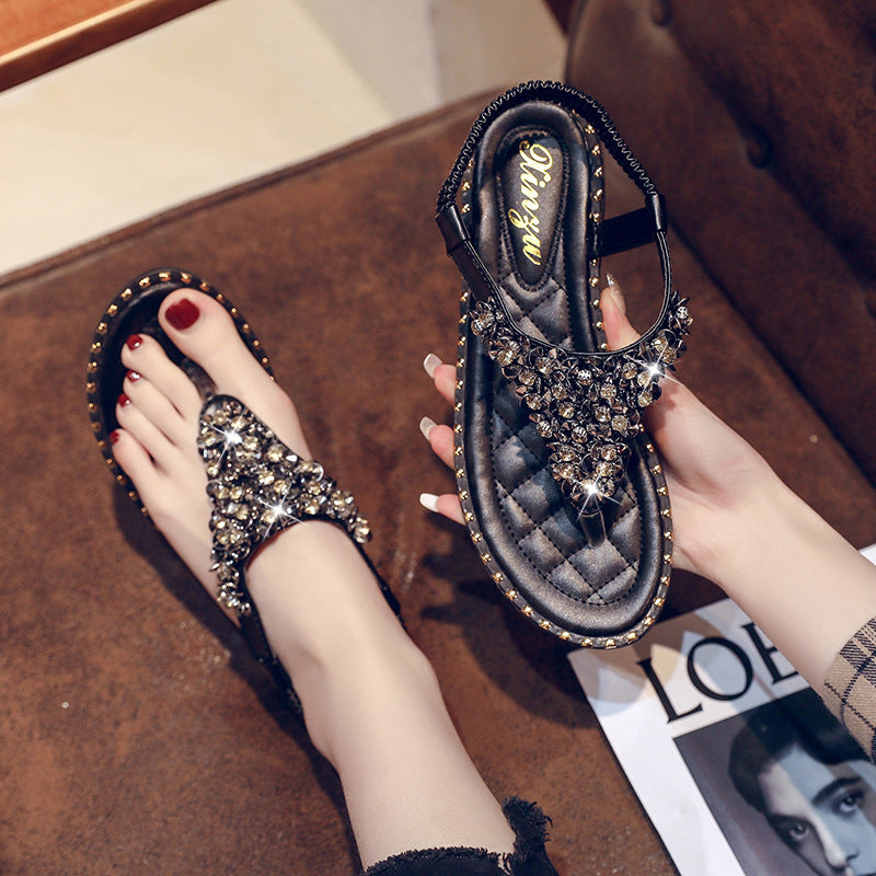 Flat rhinestone fashion sandals