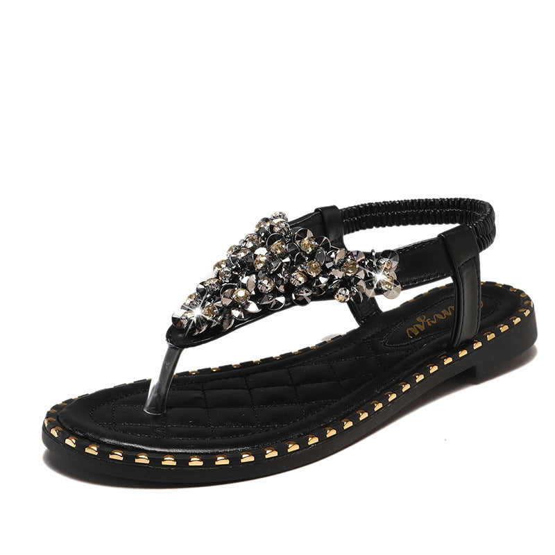 Flat rhinestone fashion sandals