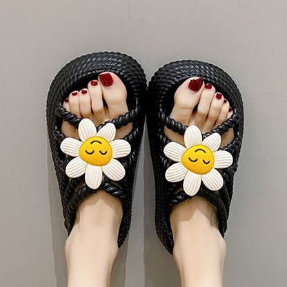 Floral platform braided sandals