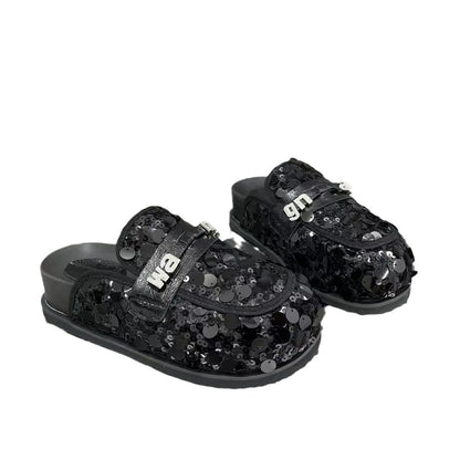 Stylish sequined rhinestone platform slippers