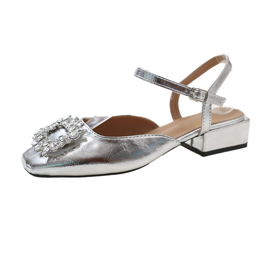 Square Toe Geometric Rhinestone Sandals