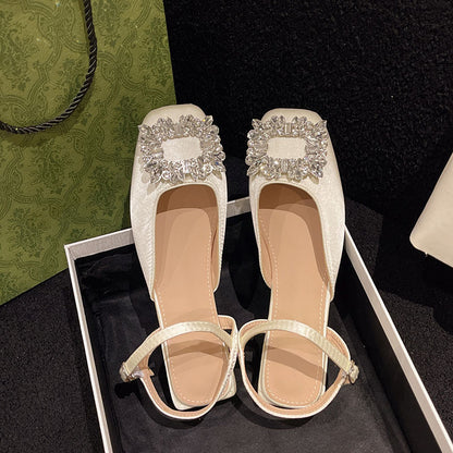 Square Toe Geometric Rhinestone Sandals