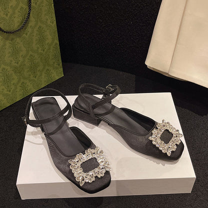 Square Toe Geometric Rhinestone Sandals