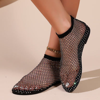 Fishnet stockings hollow low heel flat sandals