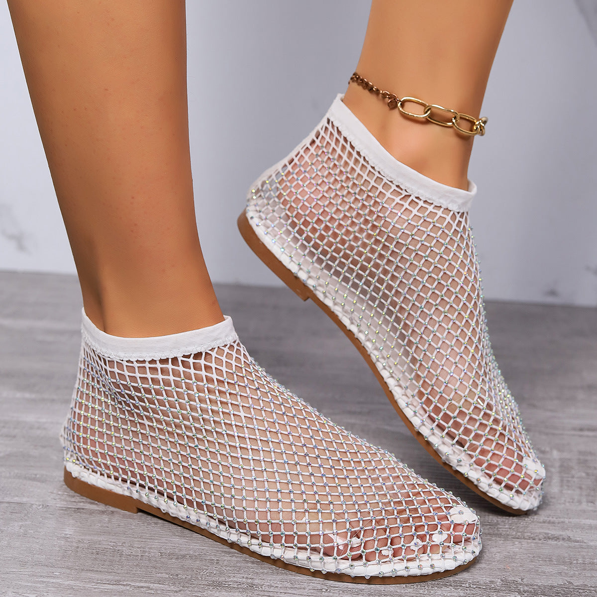 Fishnet stockings hollow low heel flat sandals