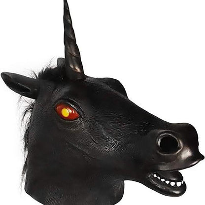 Black unicorn head cover funny latex mask