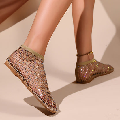 Fishnet stockings hollow low heel flat sandals