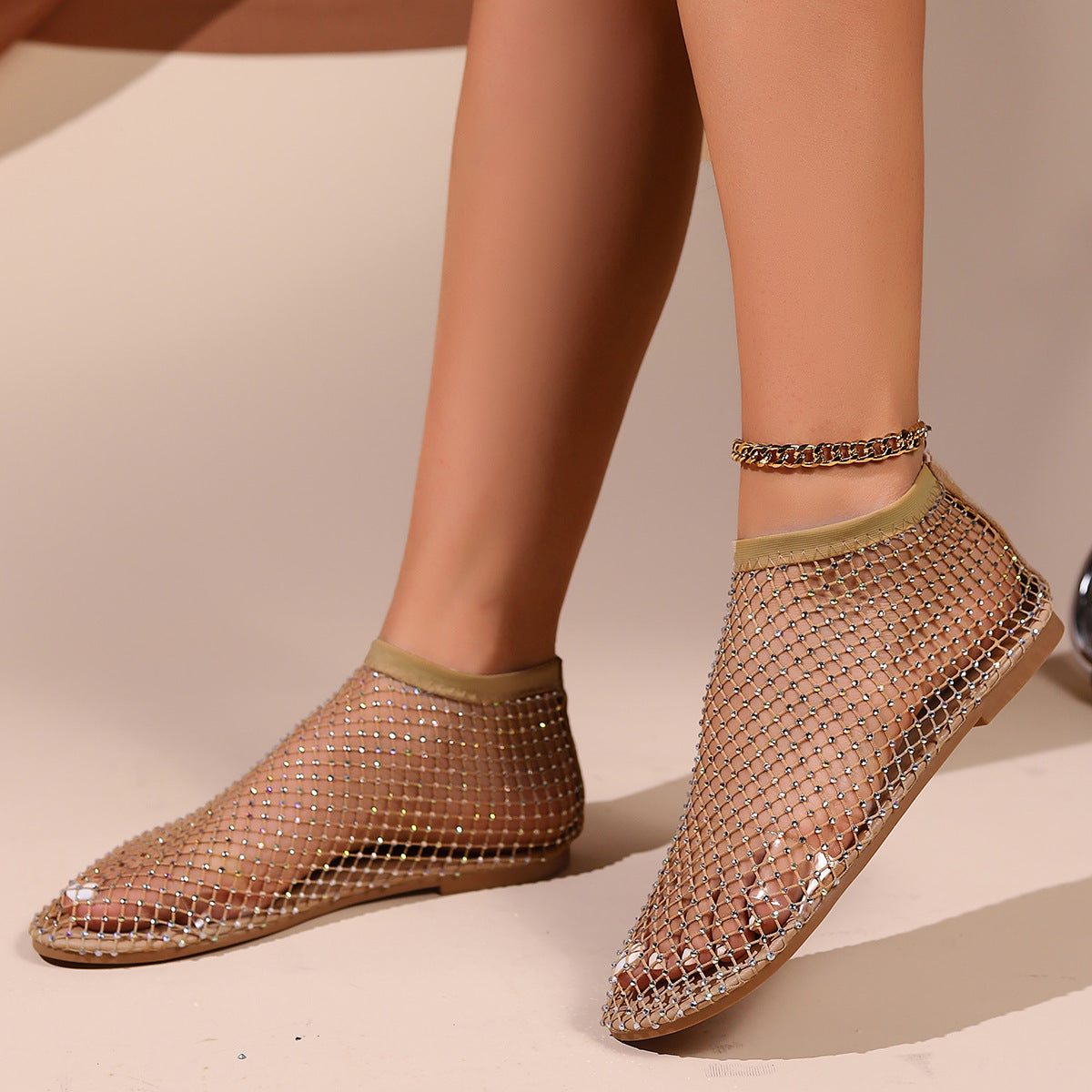 Fishnet stockings hollow low heel flat sandals