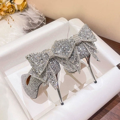 Pointed toe high-heeled crystal shoes