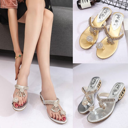 Cins Rhinestone Toe Ring Flat Slides