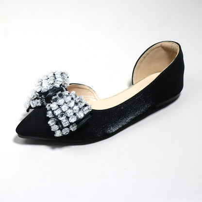 Pointed toe rubber sole bow flats