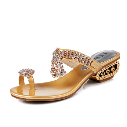 Cins Rhinestone Toe Ring Flat Slides