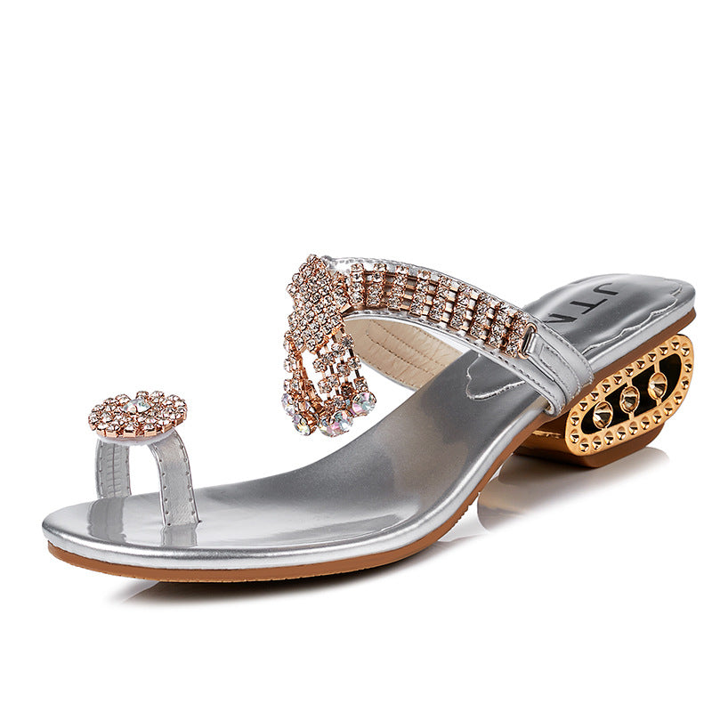 Cins Rhinestone Toe Ring Flat Slides