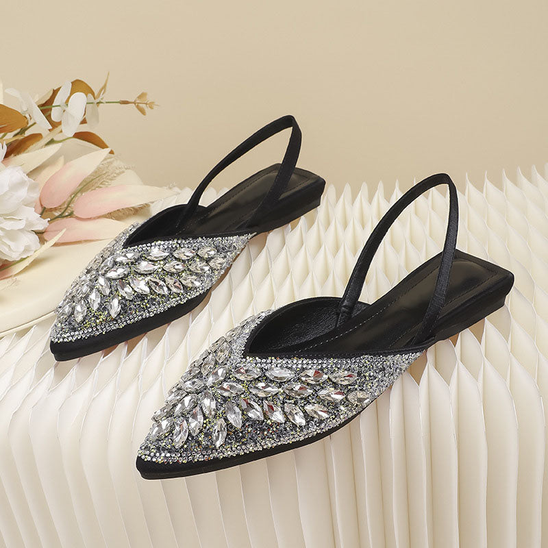 Pointed toe large rhinestone sandals