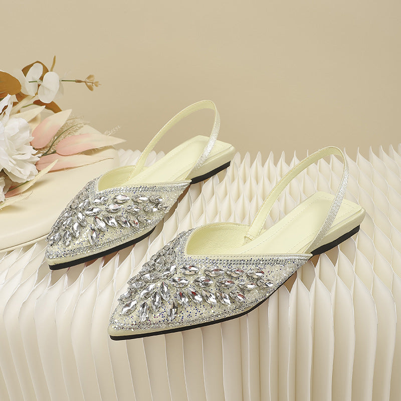 Pointed toe large rhinestone sandals