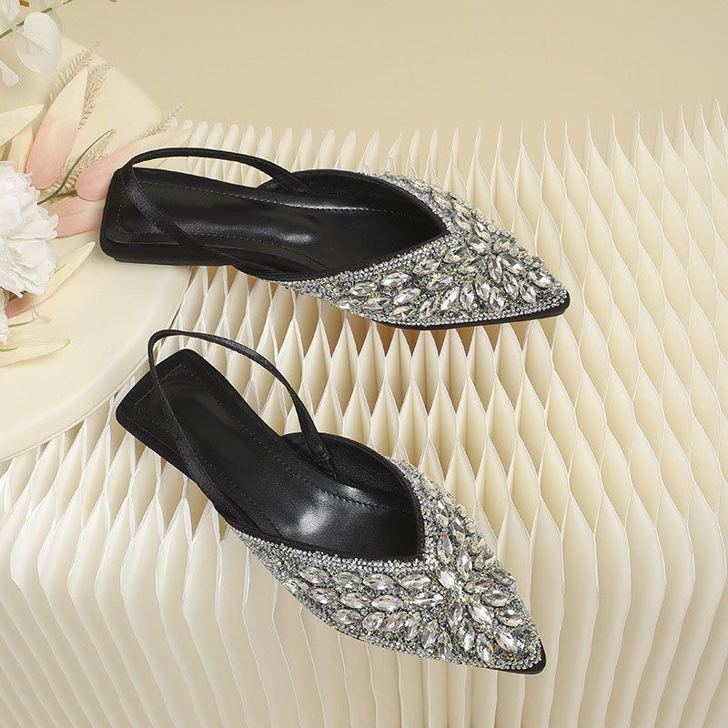 Pointed toe large rhinestone sandals