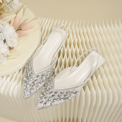 Pointed toe large rhinestone sandals