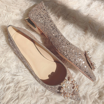 Pointed toe rhinestone and pearl shoes