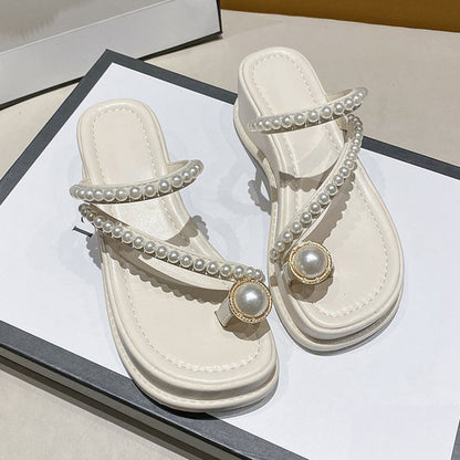 Beaded thong toe wedge sandals