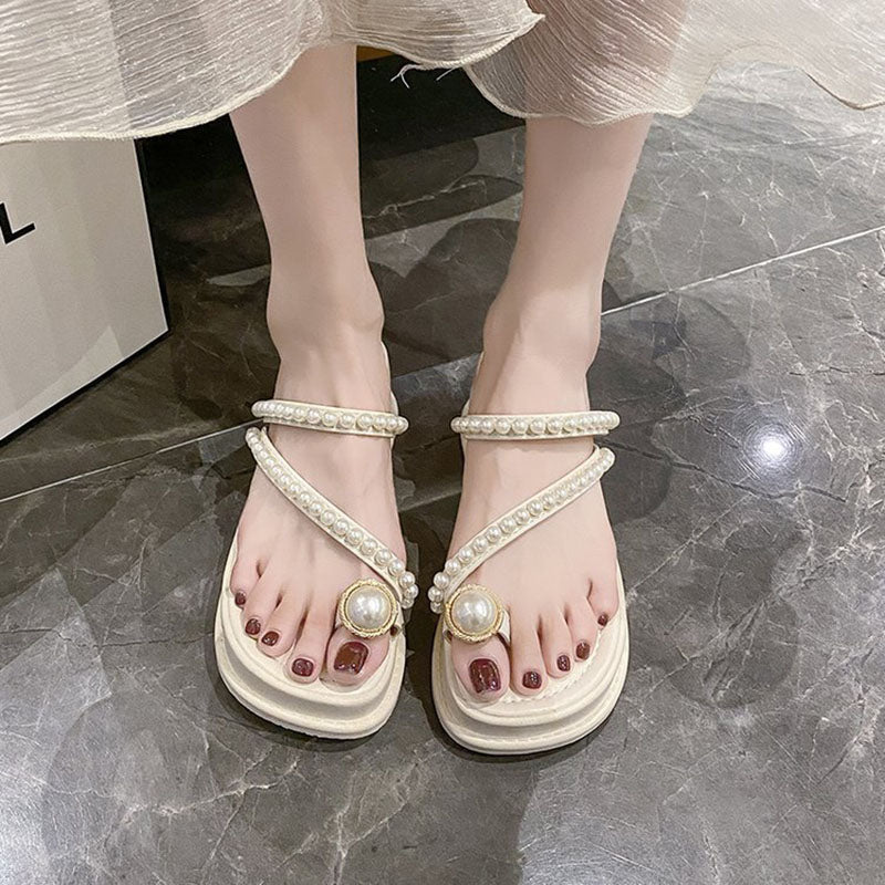 Beaded thong toe wedge sandals