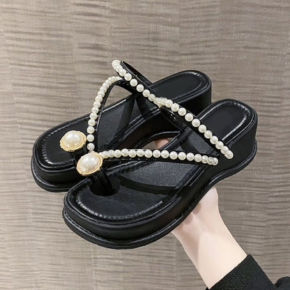 Beaded thong toe wedge sandals