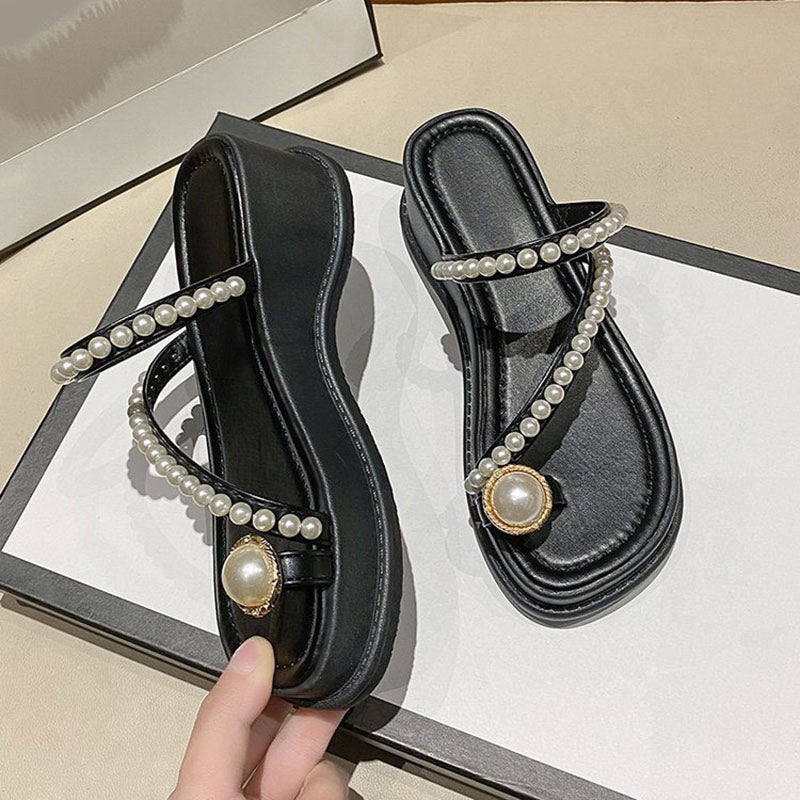 Beaded thong toe wedge sandals