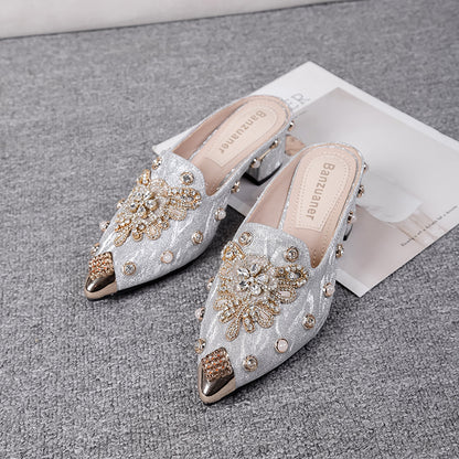 Linette Rhinestone Mules Wedge Slides