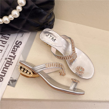 Cins Rhinestone Toe Ring Flat Slides