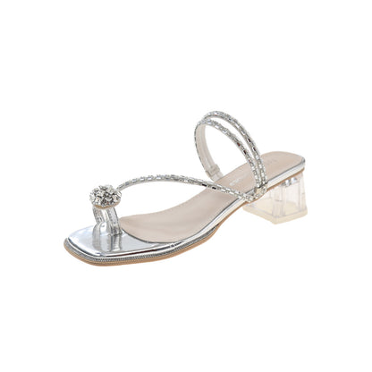 Missy Rhinestone Toe Ring Wedge Slippers