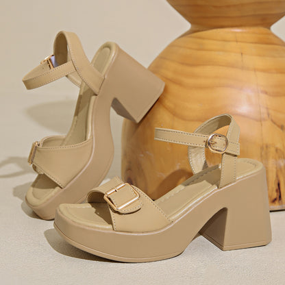 One-piece buckle wedge high heels