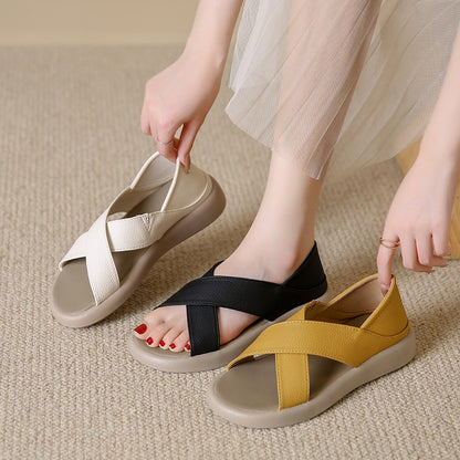 Round toe flat two-wear open toe sandals