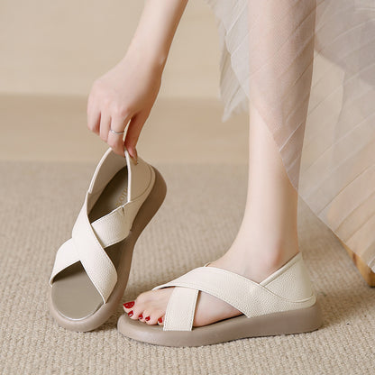 Round toe flat two-wear open toe sandals