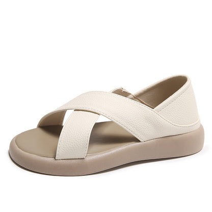 Round toe flat two-wear open toe sandals